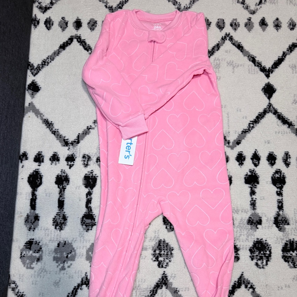 Carters Fleece Pink Heart footie pajamas